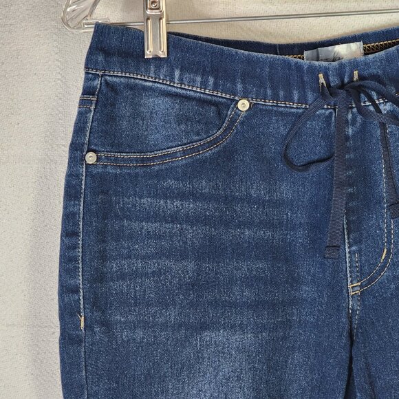 Just Be Dark Wash Drawstring Waist Stretch Denim Shorts with Cuff Detail Size S - Picture 5 of 16